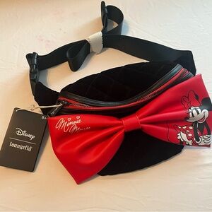 Loungefly Disney Minnie Mouse Bow Velvet Quilted Belt Bag